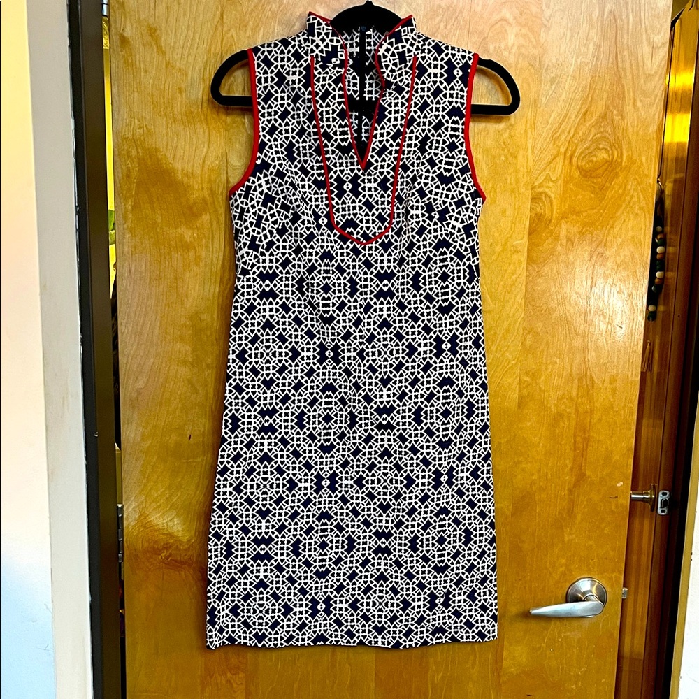Eliza J Navy and White Patterned Sheath Dress